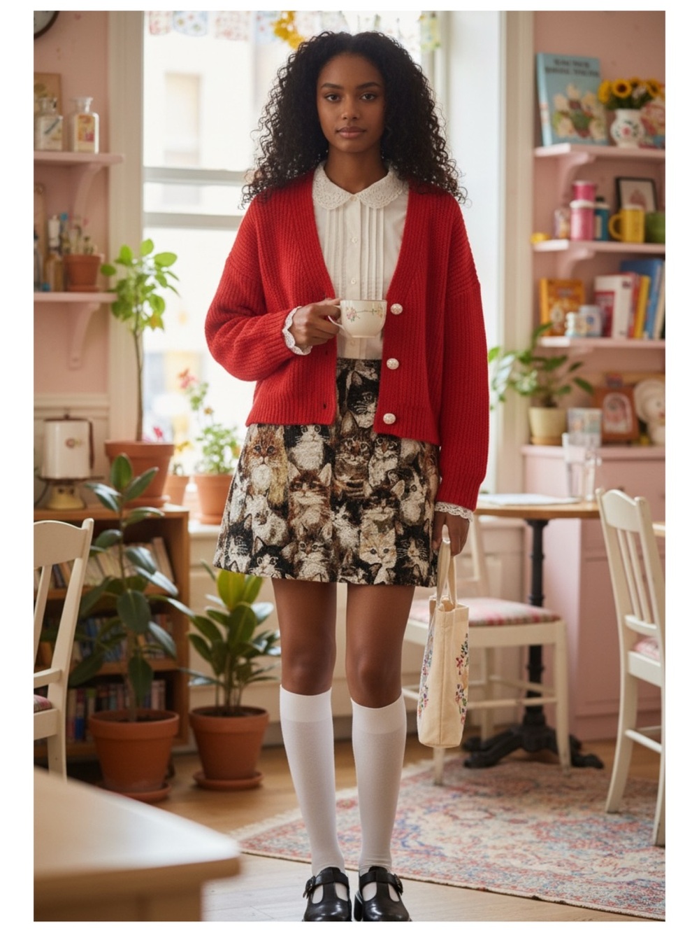 ModCloth Cat Tapestry Mini Skirt L